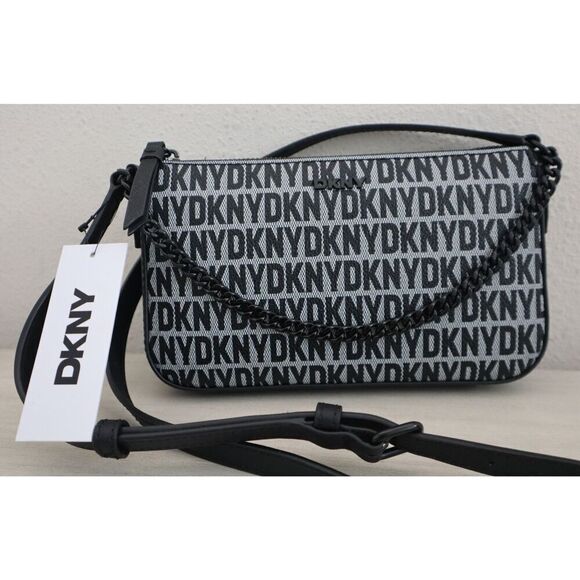 DKNY WMN's Demi White/Black Logo Bryant Park w/Chain Shoulder Crossbody Bag - Picture 1 of 14